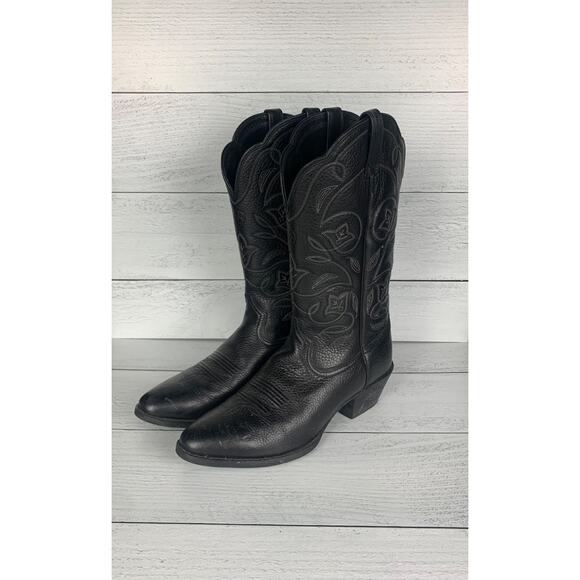 Ariat Women's Size 9 B Black Leather Cowgirl Cowboy Western Tall Pull On Boots - Picture 5 of 13